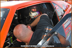 John Stanley Straps Himself In The Camaro Pro Mod during testing at the 2011 Yellow Bullet Nationals